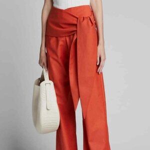 NWT MATERIEL Tie-waist Wide-leg Wool-blend Trousers in Orange/Red S $648